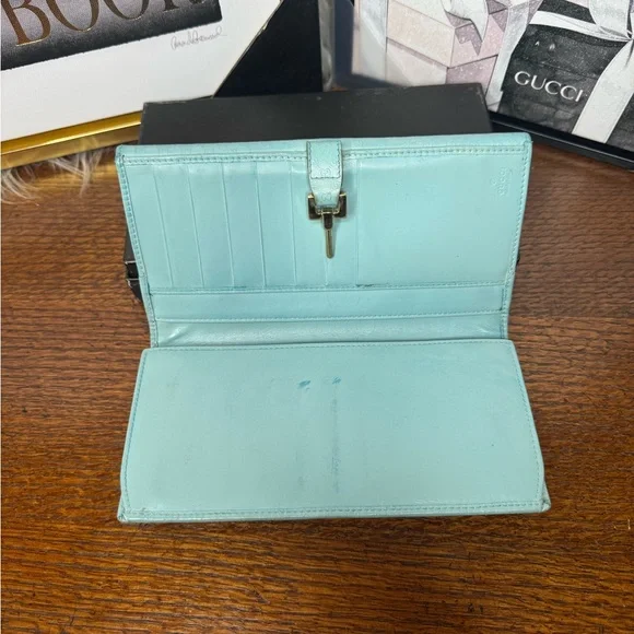 Gucci Robin’s Egg Blue Microguccissima Leather Jackie long wallet - Picture 5 of 16